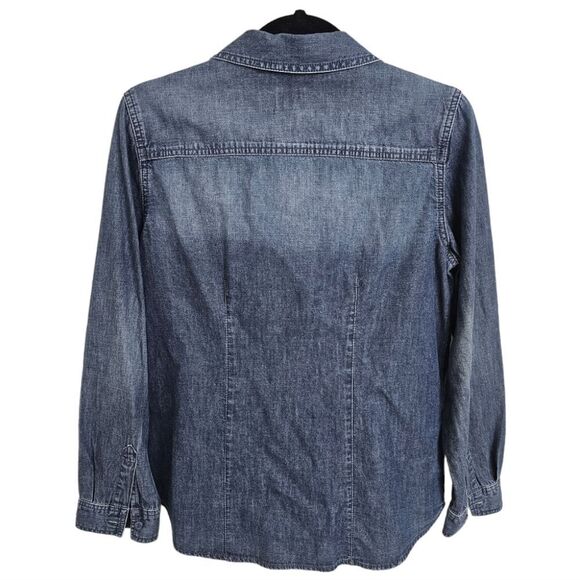 Chico's -484 Denim Button Down Western Shirt Embellished Pockets sz 0/ Small / 4 - Picture 4 of 6